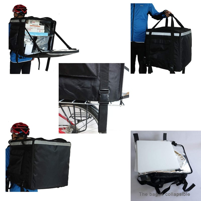 Packir PK-92Z: Big Insulated Pizza Delivery Bag with Cup Holder, 16" L x 16" W x 16" H, Thermal Food Delivery Box For Scooter, Heat Insulated Food Delivery Bag For Bike, Side Loading, 2-Way Zipper Closure - Image 3